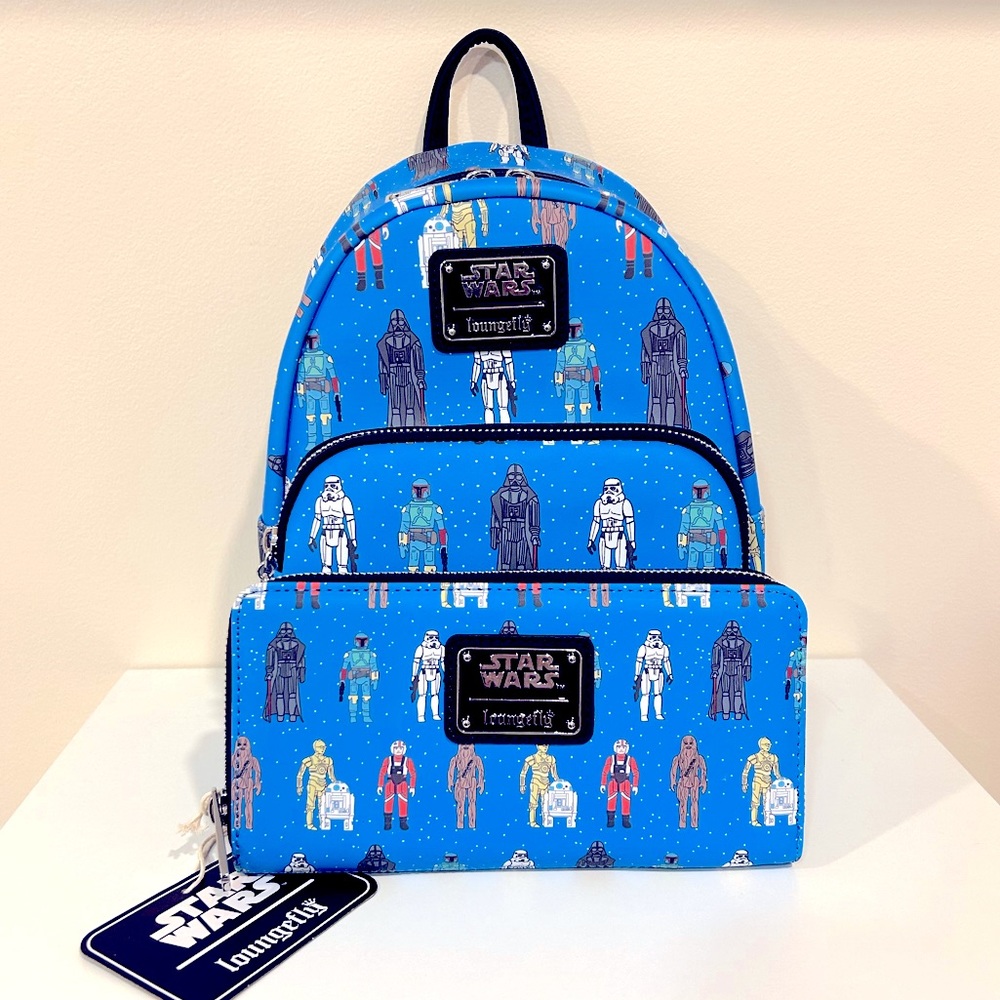 Loungefly Star Wars Action Figures Allover Print Mini Backpack & Wallet